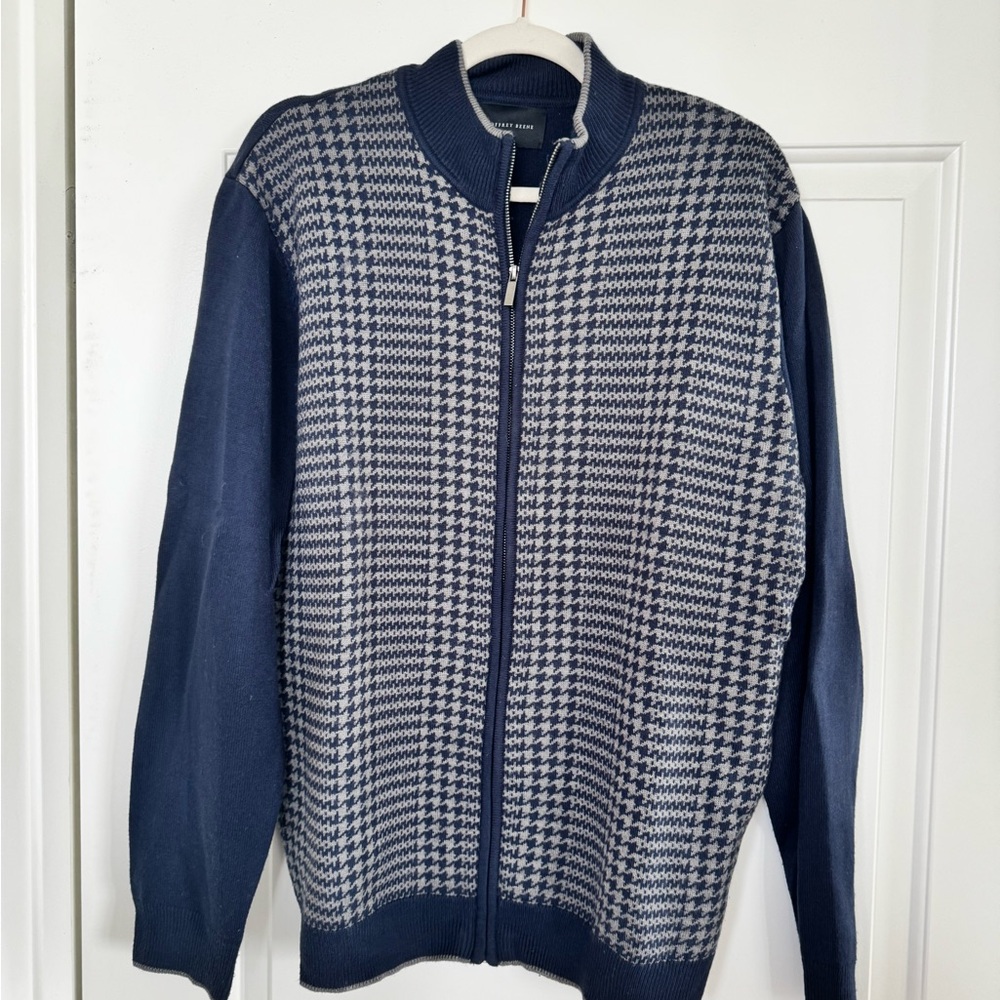 Geoffrey Beene Houndstooth Zip Up Sweater